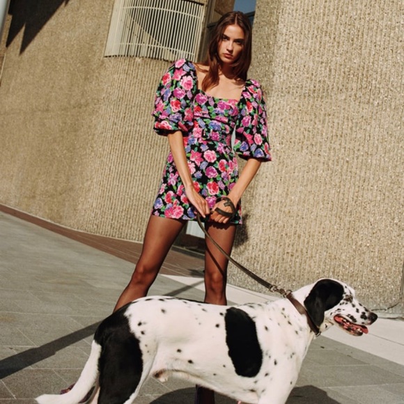 Zara colorful puff sleeve mini dress - Picture 1 of 4